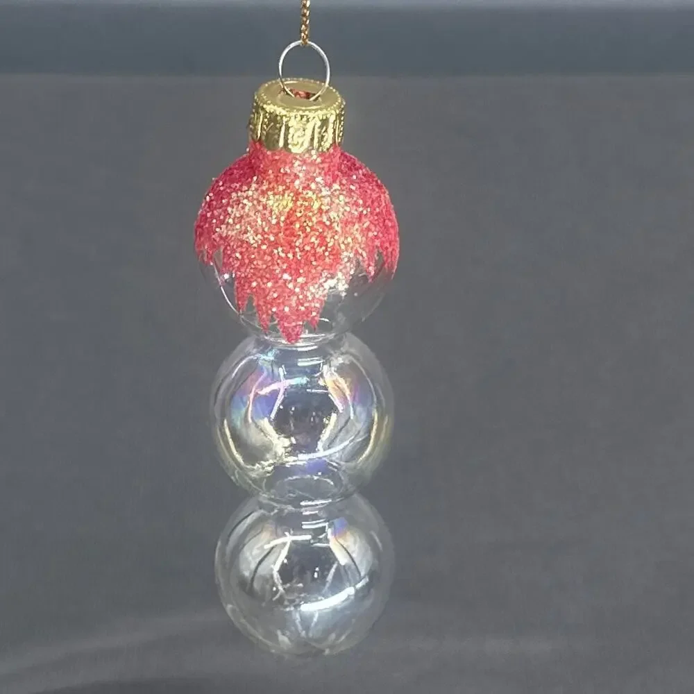4 VTG Blown Glass Icicle Christmas Ornaments Clear Iridescent Pink Glitter Glam